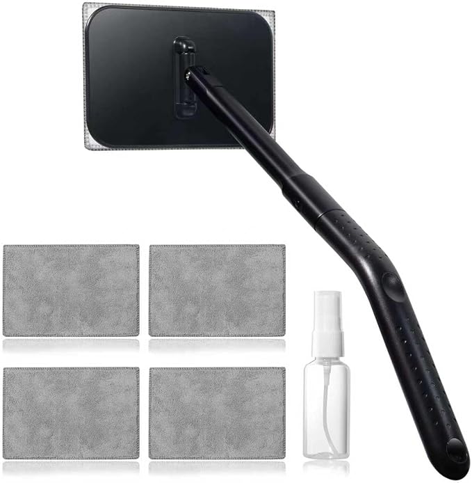 Car Windshield Cleaning Tool,Car Window Cleaning Wash Kit with 4 Reusable Microfiber Pads and 1 Spray Bottle,Extendable Long Handle Glass Wiper Cleaning Kit for Auto Glass, Trucks, SUVs, RVs, Home
