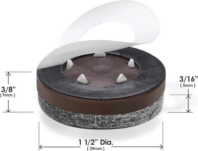 Slipstick GorillaFelt 1-1/2 Inch Felt Glides/Furniture Feet Floor Protectors (Set of 8 Sliders) Nail On Felt Furniture Pads Guaranteed to Stay On, Round, CB270-8