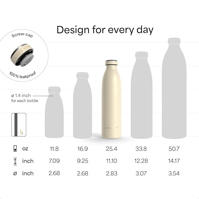 LARS NYSØM Stainless Steel Insulated Water Bottle 12oz 17oz 25oz 34oz 51oz | Insulated Thermo Flask for Hot and Cold Beverages | Leakproof Drinking Bottle (Taupe Brown, 25.4 oz)