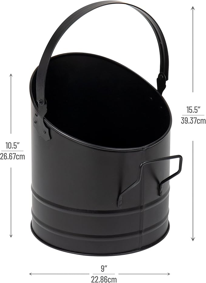 Mind Reader Fireplace Ash Bucket, 6L (1.5 gal) Capacity, Wood Stove, Fireplace Accessories, Metal, 9"L x 9"W x 10.5"H, Black