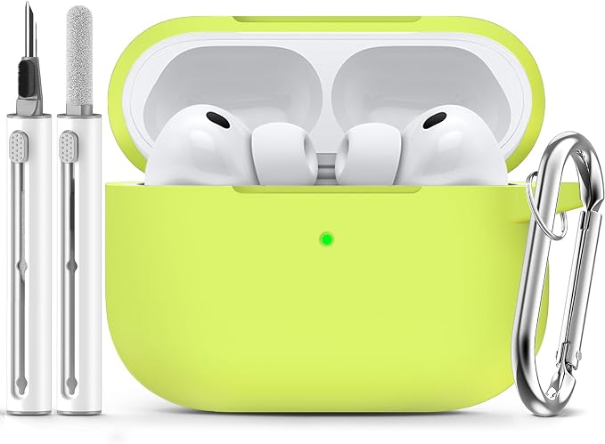 Ljusmicker for AirPods Pro 3 Case 2025 with Cleaner Kit,Fluorescent Green | Soft Silicone Protective Cover for Apple AirPod Pro 3rd Generation Case with Keychain for Women Men,Shockproof