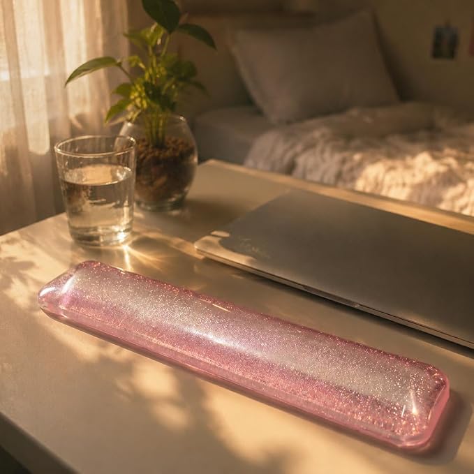 Wrist Rest Pad Comfortable Silicone Cushion Bling Bling | Typing Hand Pain Relief Support Keyboard Pad with Gel-filled Magic Keyboard Other Keyboards Office & Home (Bright Pink)