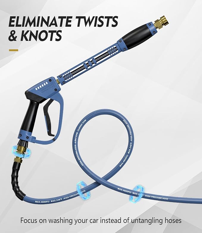 Pressure Washer Gun and Hose Kit, 4800PSI Flexible & Kink-Resistant - Steel Braided & Durable High Power Washer Hose 25 FT with 3/8" Swivel Quick Connector and M22 14mm Adapters & 5 Nozzles