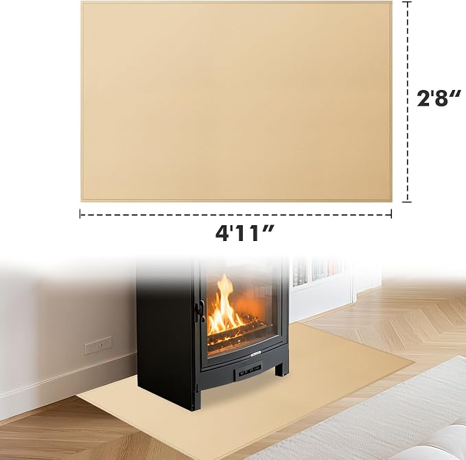 Hearth Rugs for Fireplaces Fire Resistant, 4'11'' x 2'8'' x 0.04'', Khaki | 1800°F fireplace mat, fiberglass fireplace rugs fireproof protect floors carpets from sparks embers, easy to clean, versatile