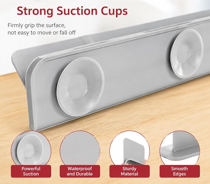 19.2inch(49cm) Silicone Guard, Sink Splash Guard with Suction Cup,Kitchen Sink Water Splash Guard, Kitchen Sink Splash Guard that Can Be Placed Behind (1, Light Gray)