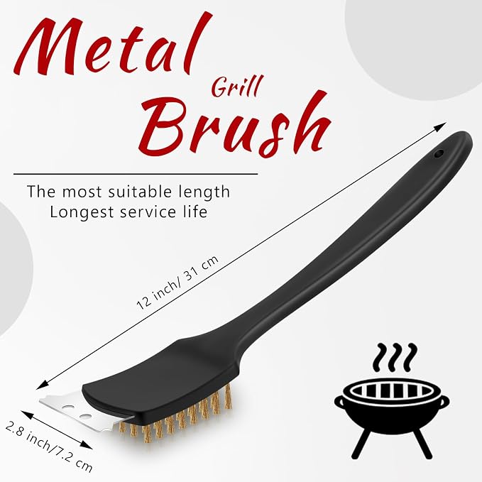 CHENGU 2 Pcs 12 Inch BBQ Grill Brush for Outdoor Grill and Scraper Stainless Steel Wire Extra Strong BBQ Cleaner Heavy Duty Barbecue Cleaning Brush Cleaner