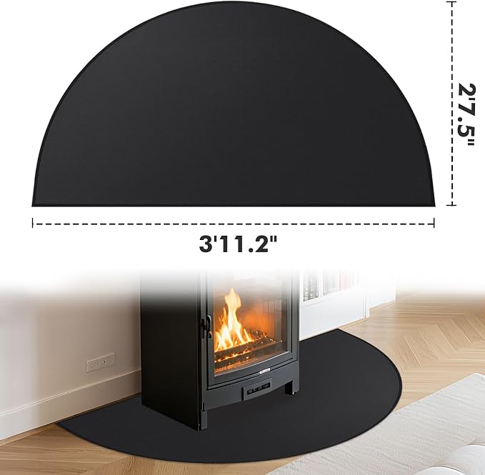 TOHONFOO Fireplace Mat for Home Protection, 3'11.2" x 2'7.5"x 0.04'', Black | 1800°F fireplace rugs fireproof, fiberglass hearth rugs for fireplaces fire resistant protect against embers, easy to clean