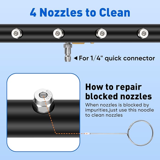 2-in-1 16'' Undercarriage Pressure Washer Water Broom, 4000PSI Cleaner | 4 Replaceable Nozzles Under Car Pressure Washer Attachment with 3 Pieces Extension Wand&Hub Brusher for Surface Power Washer
