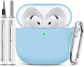 Ljusmicker for AirPods 4 Case 2024 with Cleaner Kit,Soft Silicone Protective Cover for Apple AirPods 4th Generation Cases for Women Men,for AirPod 4 Case Accessories with Keychain-Sky Blue