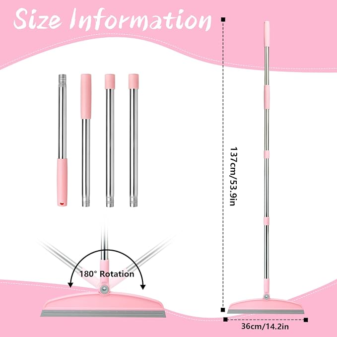 AirBroom Multifunction Silicone Broom, 54 Inch-Gray Pink | Adjustable Long Handle Rubber Broom Sweeper for Floor Bathroom Kitchen Shower Pet Hair Glass