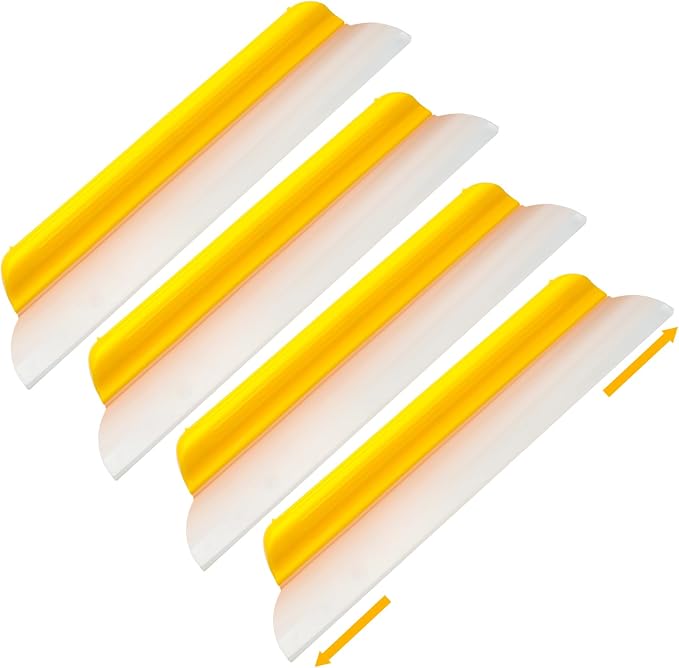 4 Pack 14 Inch Car Drying Squeegee Yellow Silicone Window Blade | Flexible Silicone for Drying Windshield Shower Glass, Bathroom Window Cleaner, T-bar Design, Long Handle Wash Tool