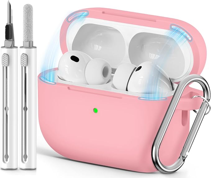 Ljusmicker for AirPods Pro 3 Case 2025 with Cleaner Kit,Magnetic Pink | Soft Silicone Protective Cover for Apple AirPod Pro 3rd Generation Case with Keychain for Women Men,Shockproof,Magnetic
