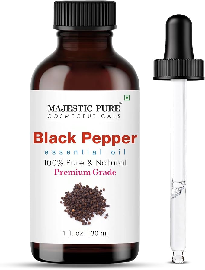 Majestic Pure Black Pepper Essential Oil for Diffuser - 1 Fl Oz | 100% Natural Essentials Oils for Aromatherapy, Massage, Steam inhalation, Air Freshing, Soap and Candle Making