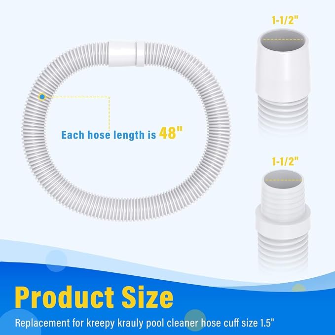 Universal Pool Vacuum Hose 48" Long Fit for Kreepy Krauly, Baracuda G3/G4, Hayward Navigator, Pool Vac Ultra and Most Automatic Pool Vacuum Cleaners, Swimming Pool Cleaner Suction Hose, 1 Pack
