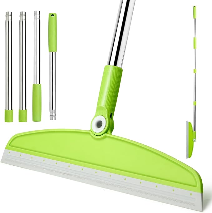 Silicone Air Broom, Multifunction Broom with Long Handle, Adjustable Rubber Squeegee Sweeping Water for Indoor Hardwood Floors, Kitchen,Concrete Floor, Bathroom Tile(Gray Green)