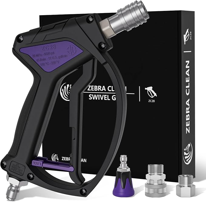 Short Pressure Washer Gun, Swivel Power Washer Gun 4060 PSI, Stubby Pressure Washer Gun with 3/8" Smooth & 1/4" Quick Connector Coupler Compatible with Hose Foam Cannon Car Wash Foam Gun（Black purple）