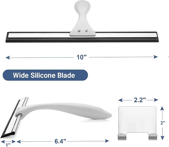 AmazerBath Squeegee for Shower Glass Doors - All-Purpose Squeegee with Hook for Windows, Mirrors, Tiles and Car Glass, 10 Inches