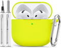 Ljusmicker for AirPods 4 Case 2024 with Cleaner Kit,Soft Silicone Protective Cover for Apple AirPods 4th Generation Cases for Women Men,for AirPod 4 Case Accessories with Keychain-Neon Green