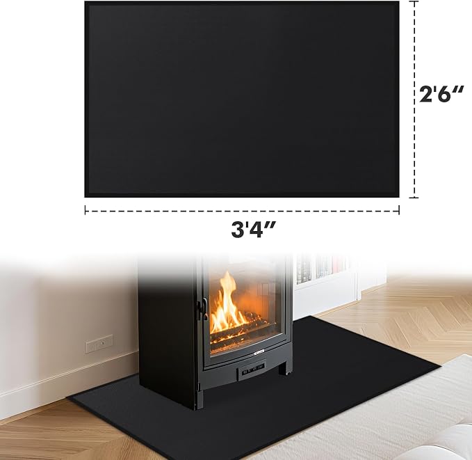 Hearth Rugs for Fireplaces Fire Resistant, 3'4'' x 2'6'' x 0.04'', Black | 1800°F fireplace mat, fiberglass fireplace rugs fireproof protect floors carpets from sparks embers, easy to clean, versatile