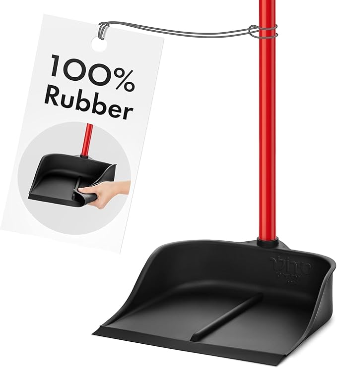 Dustpan with Handle by Ravmag- Solid Natural Rubber Construction- 29” Long Handled Dust Pan- Stand Up Design- Accommodates Any Broom/Hand Brush- Best Dustpans for Home (2 Piece Long Handle)