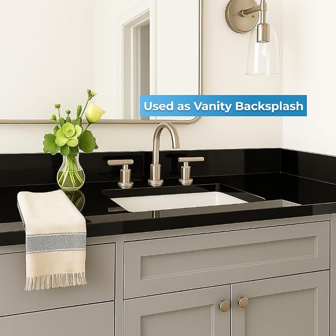 Bathroom Vanity Sink Backsplash/Sidesplash (Super Black Engineered Marble, 4" x 22")