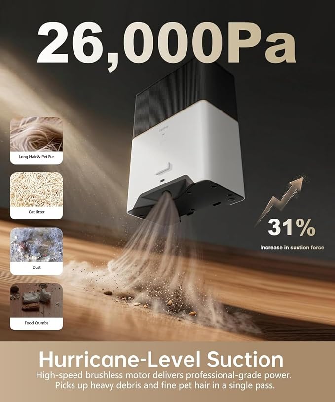 Touchless Vacuum Dustpan, 26kPa Suction, Bagged, Auto/Manual Mode | with 5 Replaceable Dust Bags, Up to 3-Months of Hands-free Cleaning, Ideal for Pet Hair, Kitchen, and Salon, White