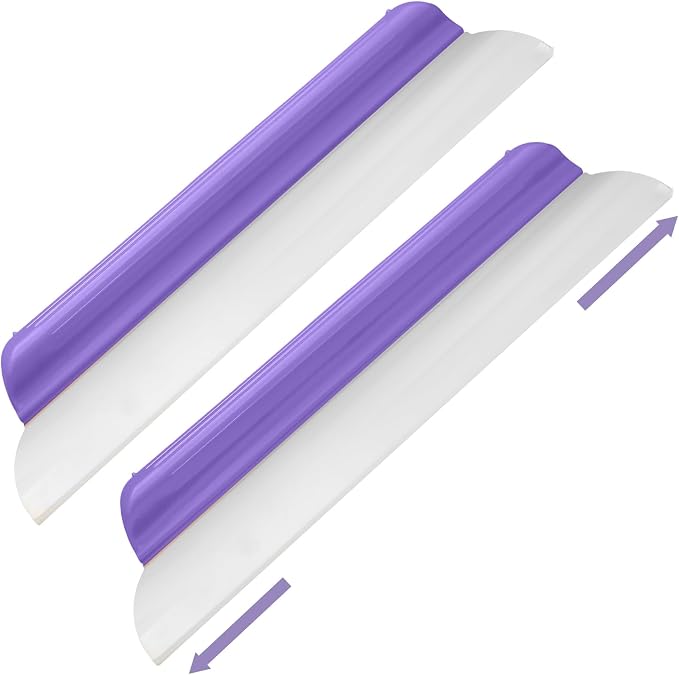 2 Pack 14 Inch Car Drying Squeegee Purple Silicone Window Blade | Flexible Silicone for Drying Windshield Shower Glass, Bathroom Window Cleaner, T-bar Design, Long Handle Wash Tool