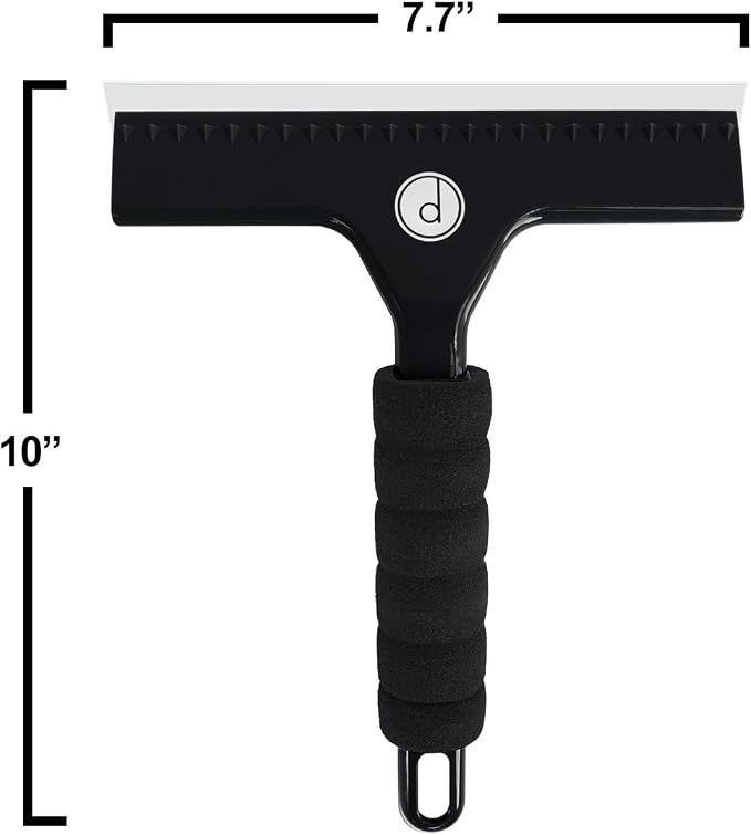 Squeegee for Shower Door, Car Windshield, and Glass Window - 2 Extra Silicone Replacement Blades - Foam Handle - Black | 2 extra silicone replacement blades, foam grip handle – streak-free clean for shower, car & windows