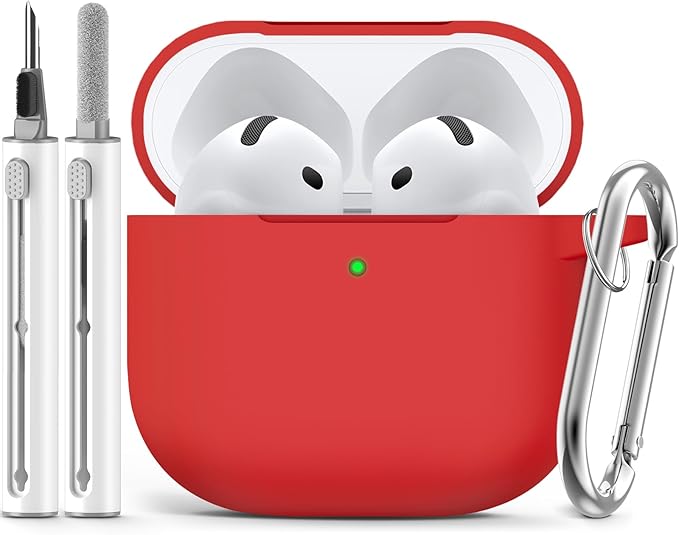 Ljusmicker for AirPods 4 Case 2024 with Cleaner Kit,Soft Silicone Protective Cover for Apple AirPods 4th Generation Cases for Women Men,for AirPod 4 Case Accessories with Keychain-Deep Red