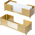 MyGift Modern Brass Tone Metal Tabletop Folded Hand Towel Holder, Commercial Countertop Tissue Dispenser Tray for Trifold, C-Fold and Z-Fold Towels, Set of 2