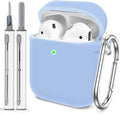 for AirPods 1/2 Case Cover, Come with Cleaner Kit, Soft Silicone Protective Cover with Buckle, Compatible with AirPods 2nd 1st Generation Charging Case, Front LED Visible, Sky Blue