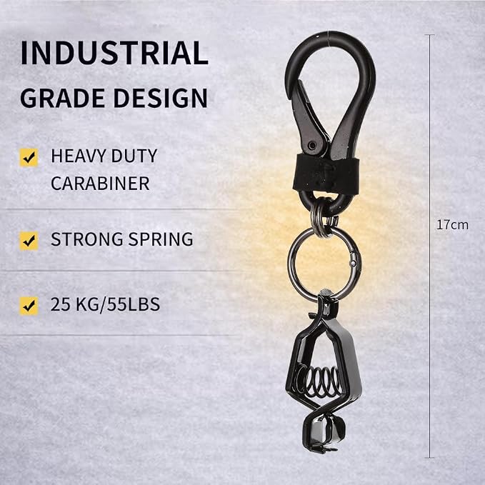 Heavy Duty Glove & Hat Clip with Carabiner, All-Metal Spring Clamp Work Glove Holder for Tool Belt, Harness, Backpack
