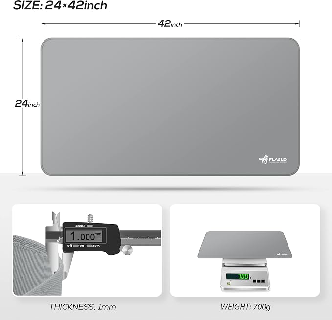 FLASLD Heavy-Duty Multi-Purpose Fireproof 24 X 42 inches Floor Mat for Indoor or Outdoor Use, Grill Pad for Fireplace, Kitchen Stove, CookTop and Hearth, Premium Deck and Patio Grill Mat, Gray