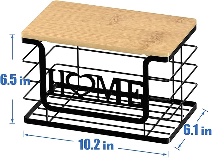 Trash Bag Holder, Thipoten Trash Bags Dispenser with Bamboo Top, Suitable for Garbage Bags Purchased Online or Supermarket, Perfect Storage Organizers for Cabinet, Under Sink (Black, Large)