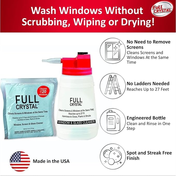 Full Crystal Window Cleaner Refill, 2 x 4oz Powder, Cleans Up to 40 Windows