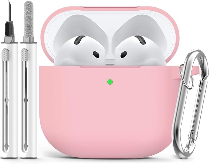 Ljusmicker for AirPods 4 Case 2024 with Cleaner Kit,Soft Silicone Protective Cover for Apple AirPods 4th Generation Cases for Women Men,for AirPod 4 Case Accessories with Keychain-Pink
