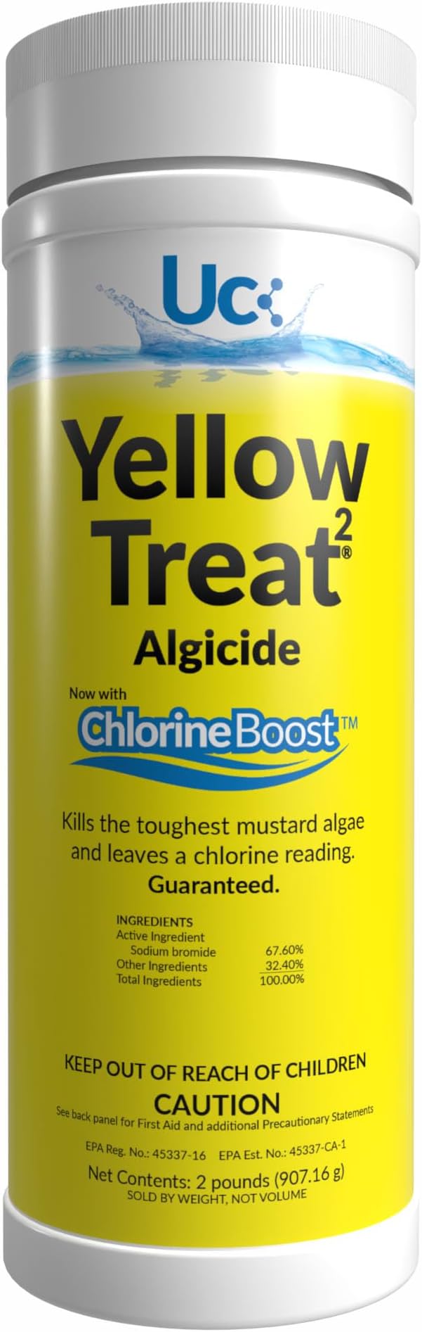 United Chemical's Yellow Treat Mustard Algaecide for Swimming Pool – Super Strength Algae Killer for Mustard & Yellow Algae in Saltwater & Chlorine, Above & Inground Pool Treatment | YT2-2LB
