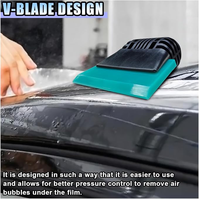 Small Squeegee, PPF Window Tint Squeegee, Rubber Non-Slip Handle Tint Squeegee, Multifunctional Wrap Scraper for Window Cleaning, Shower Glass Door, Car Windshield (Blue)