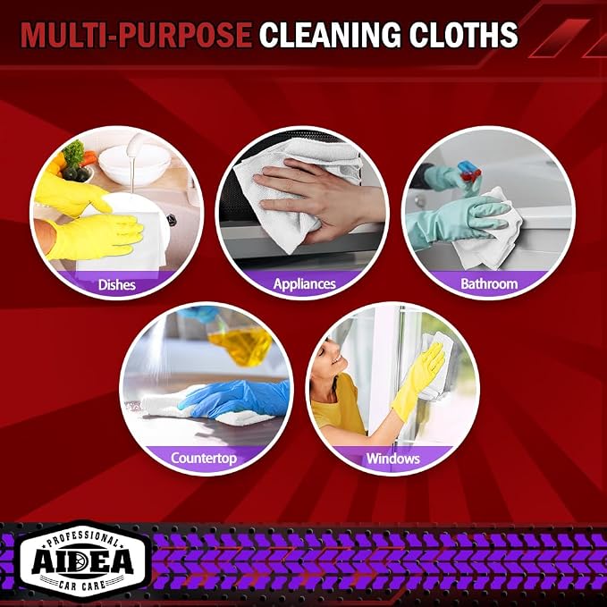 AIDEA Microfiber Cleaning Cloth White 5PK, Microfiber Towels for Cars, Premium Car Cloths, Dusting Cloth Lint Free Cleaning Rags for SUVs, House, Kitchen, Window, Workshops,12×12"