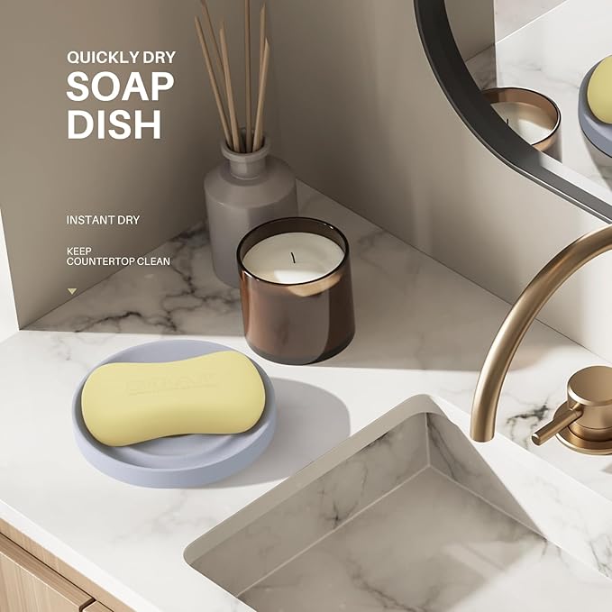 Diatomite Soap Dish Holder, Water Absorbent Stone Soap Dish, Quick Dry Stone Soap Holder, Diatomaceous Earth Bath Tray for Hand Soap, Sponge Holder, Gray