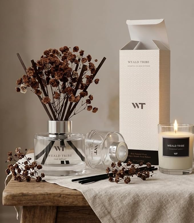 Flower Reed Diffuser Set Vanilla Cinnamon Scent for Bathroom Accessories Shelf Decor & Air Fresheners, Fresh Air Sticks Defusers with 5.1 fl oz Essential Oils, House Office Decor & Gifts