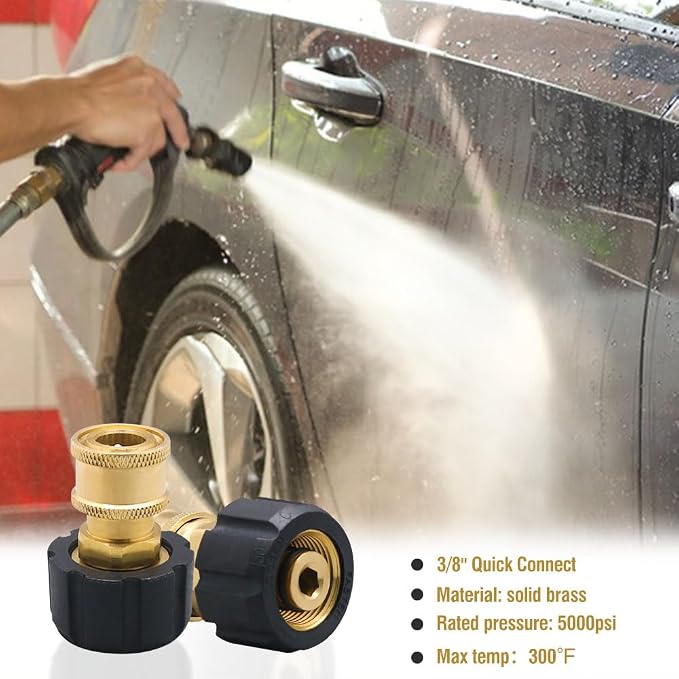 Pressure Washer Hose Adapter, M22 to 3/8 Quick Connect Socket | For Patio Cleaning/Driveway Washing/Outdoor Cleaning, M22 Female To 3/8 Quick Connect, Quick To Install, Long-lasting,5000PSI