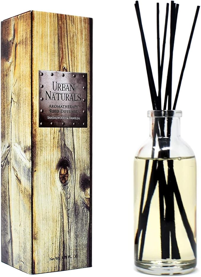 Reed Diffuser Set, Sandalwood & Vanilla - Bathroom Décor | Tahitian Vanilla intermeshes & Desert Sandalwood Mingle to Create a Southern Bourbon Scent, Great Gift Idea