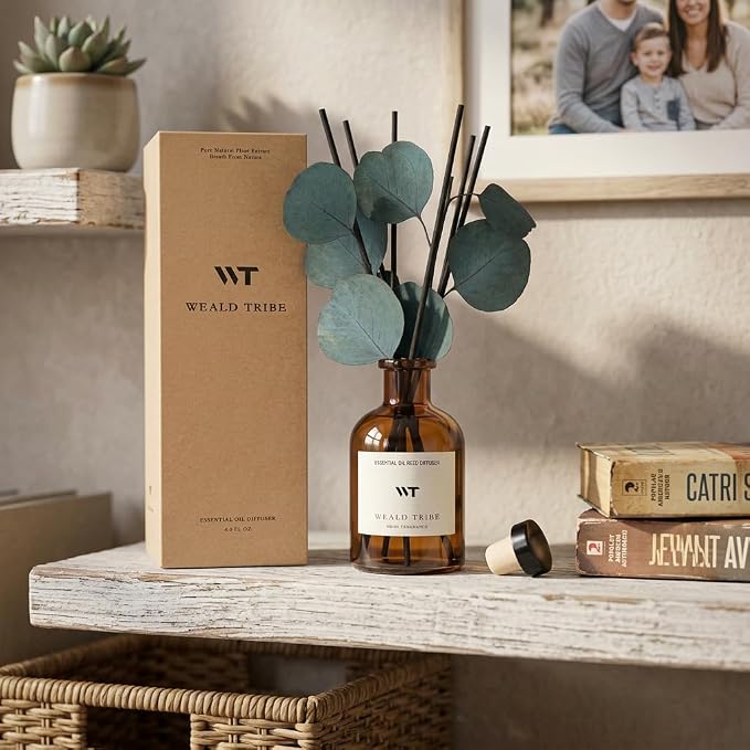 Peppermint Scent Reed Diffuser Set for Bathroom Air Fresheners Decor | Oil Diffuser With Flower | 4.0 fl oz Home Fragrance With Sticks Defusers | House Bedroom Office Shelf Decor
