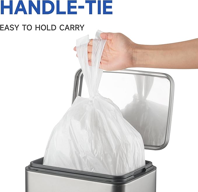 Small Trash Bags with Handles 2.6 Gallon 200 Count White - Ocean Plastic Upcycling - Plastic Garbage Bags, Can Bin & Waste Basket Liner for Kitchen, Bathroom, Office and Pets