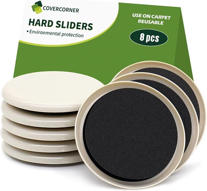 Furniture Sliders for Carpet 8 PCS - 3 1/2 inch Furniture Moving Slider Chair Legs Floors Protectors– Move Your Furniture Easy & Safely(for Carpet)