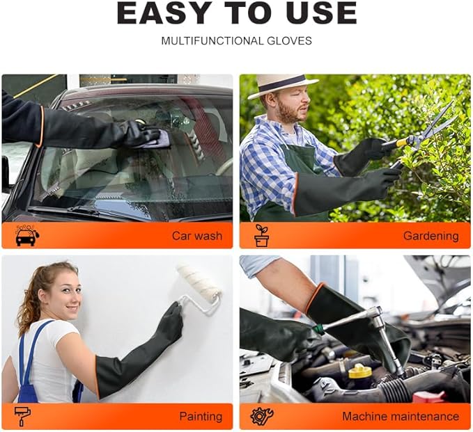 North Tower Heavy-Duty Latex Chemical Resistant Gloves - Reusable Long Rubber Dishwashing Gloves with Forearm Protection for Men - Waterproof, Industrial Safety Gear,18“，1 Pair