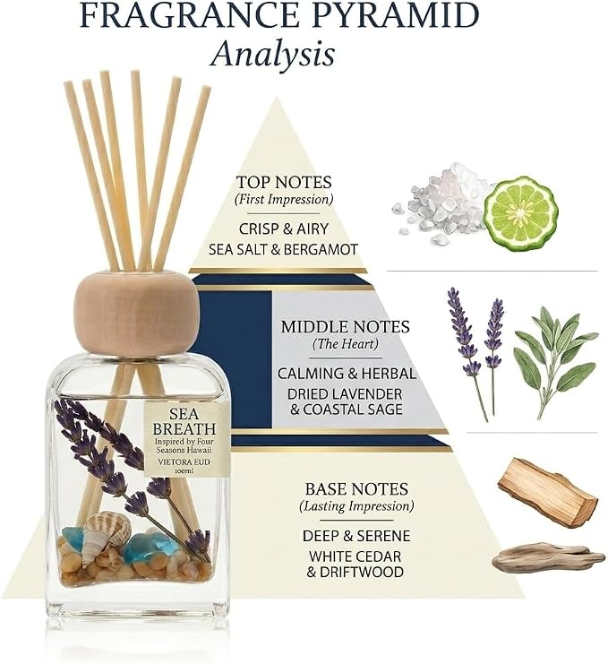 Sea Salt Reed Diffuser, 3.38 Fl Oz | Fresh Ocean Breeze Coastal Decor&Air Fresheners,Lasts for 12 Weeks for Home&Office;Gift-ready