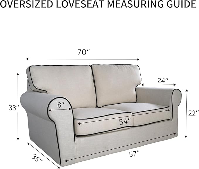 PureFit Reversible Quilted Sofa Cover, Water Resistant Slipcover Furniture Protector, Washable Couch Cover with Non Slip and Elastic Straps for Kids, Dogs, Pets (Oversized Loveseat, Ivory/Ivory)