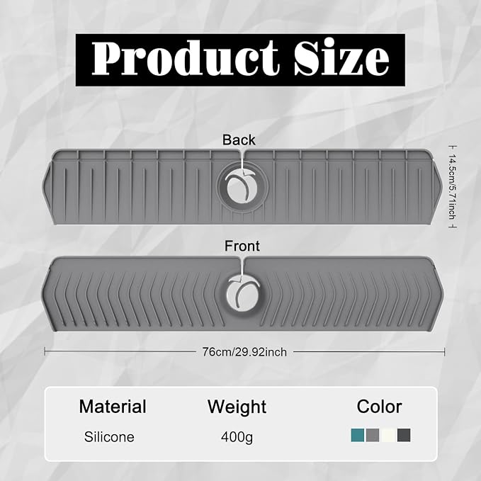 30 Inch Silicone Kitchen Sink Faucet Mat, Adjustable Waterproof Splash Guard Draining Mat Keep Countertops Dry (Black)